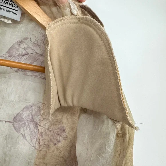 R&M Rcihards Lightweight Tan‎ Leaf Pattern Sheer Cardigan/Beige Pants Set Sz 18 - Picture 7 of 16